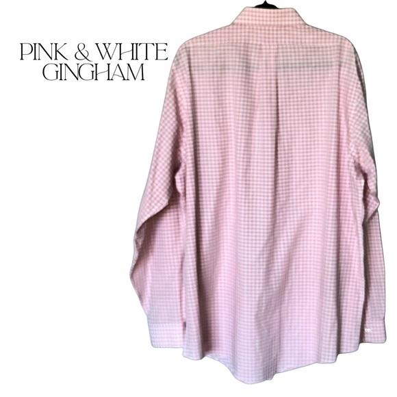 BROOKS BROTHERS Men’s Non-Iron Pink White Gingham Check Button-Down Shirt - Picture 3 of 7